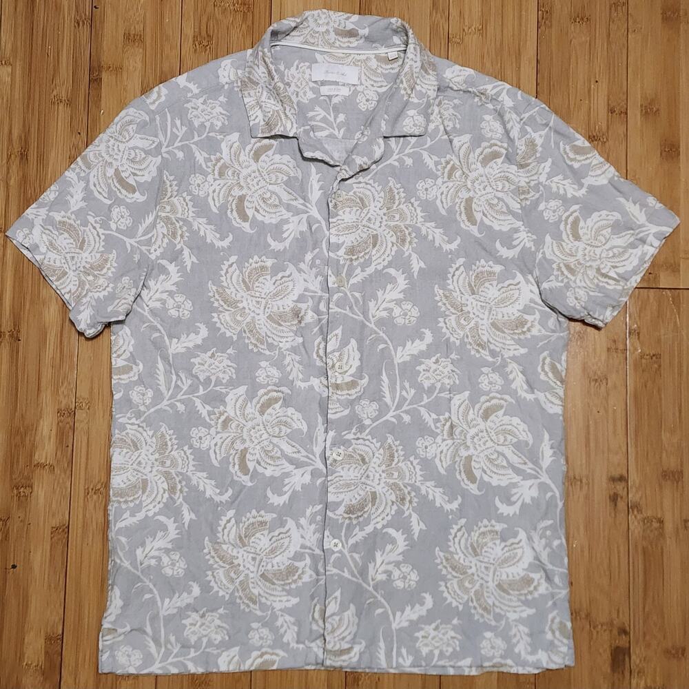 Porter & Ash Floral Linen Rayon Blend Camp Shirt Men's M Short Sleeve Button Up